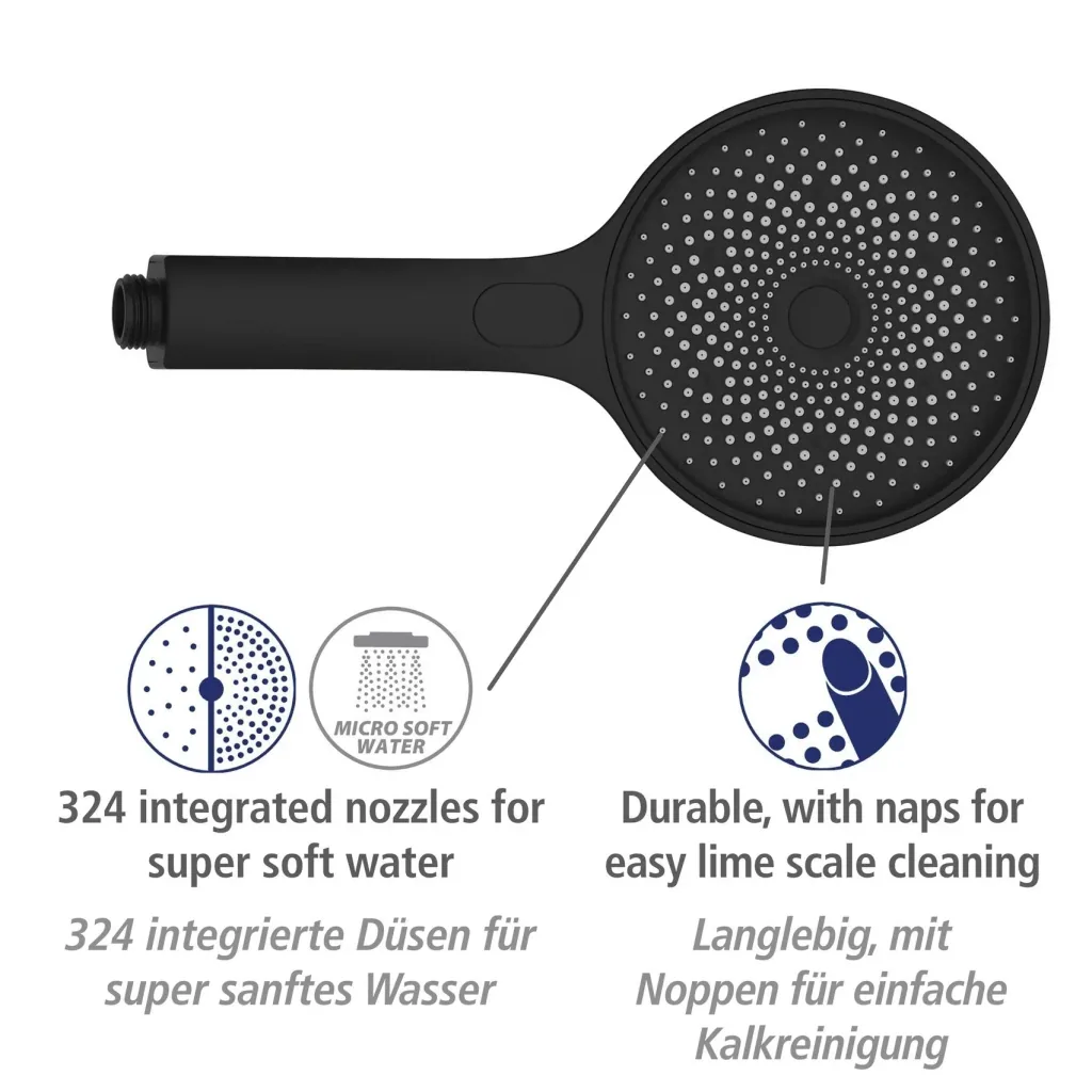 Softwater Black shower system - easy connection to existing fittings or wall connection elbow