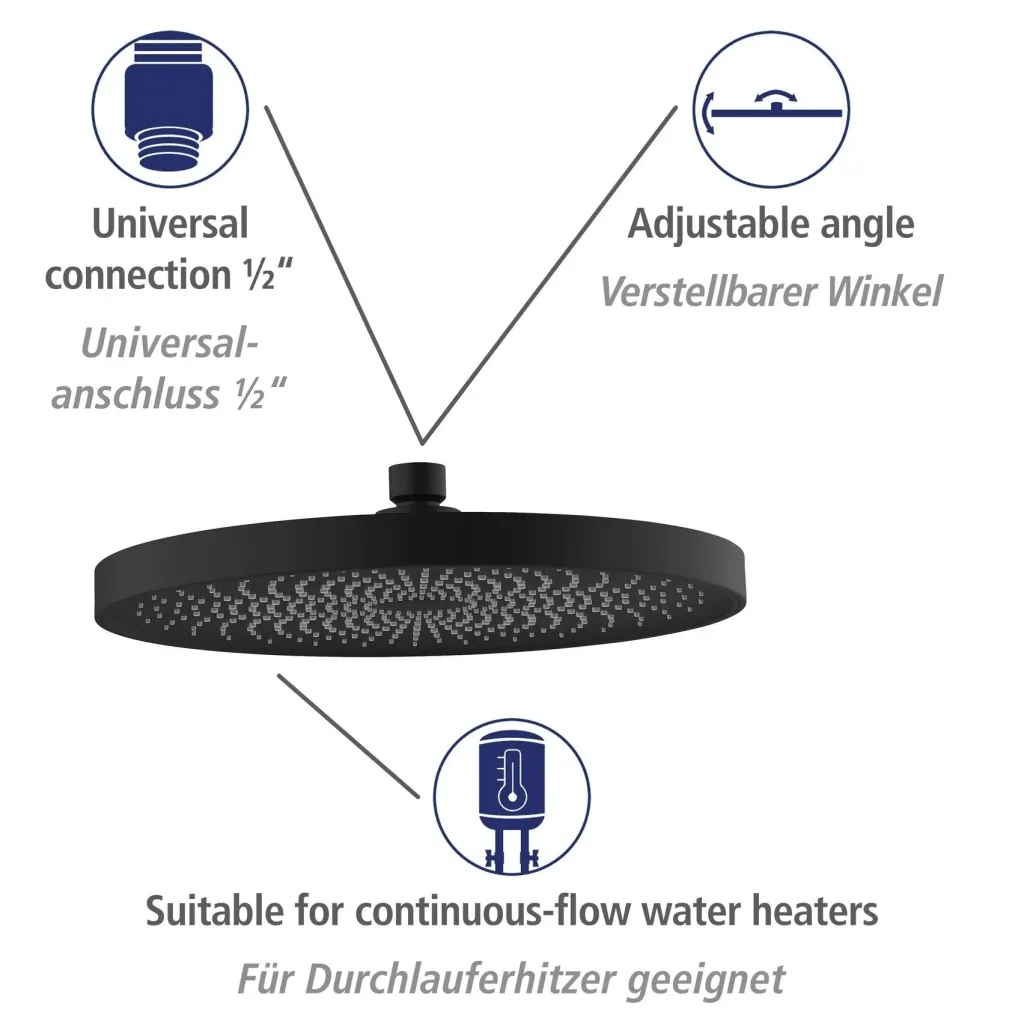 Softwater Black shower system - easy connection to existing fittings or wall connection elbow