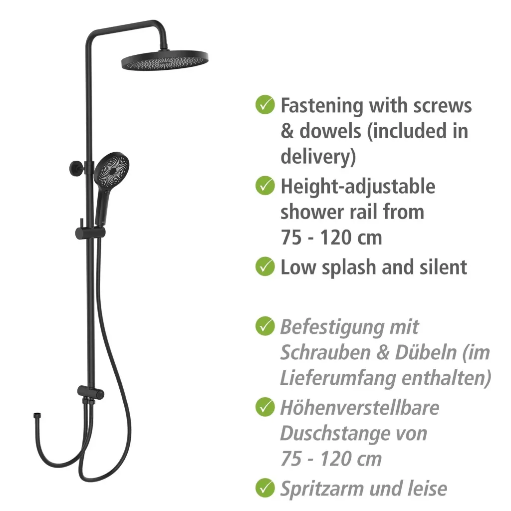 Softwater Black shower system - easy connection to existing fittings or wall connection elbow