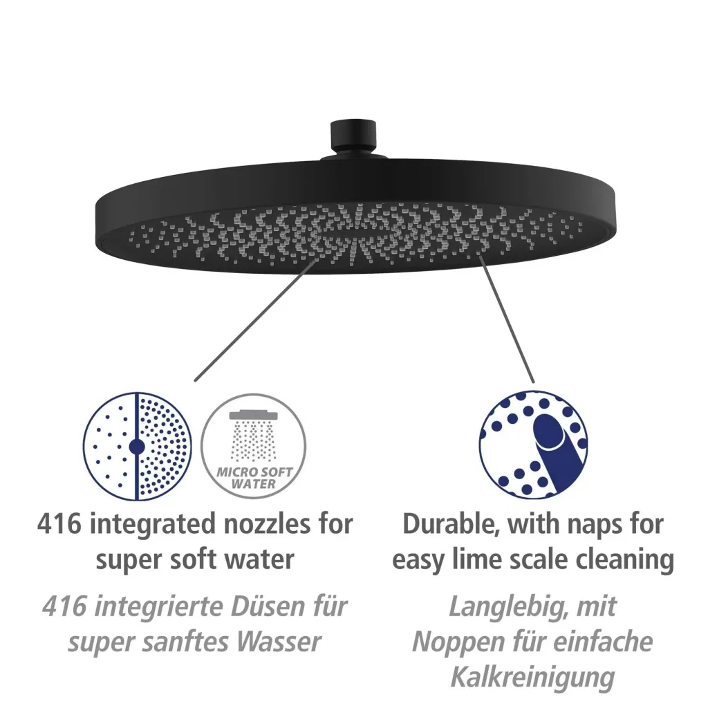 Softwater Black shower system - easy connection to existing fittings or wall connection elbow