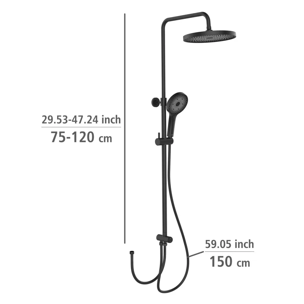 Softwater Black shower system - easy connection to existing fittings or wall connection elbow