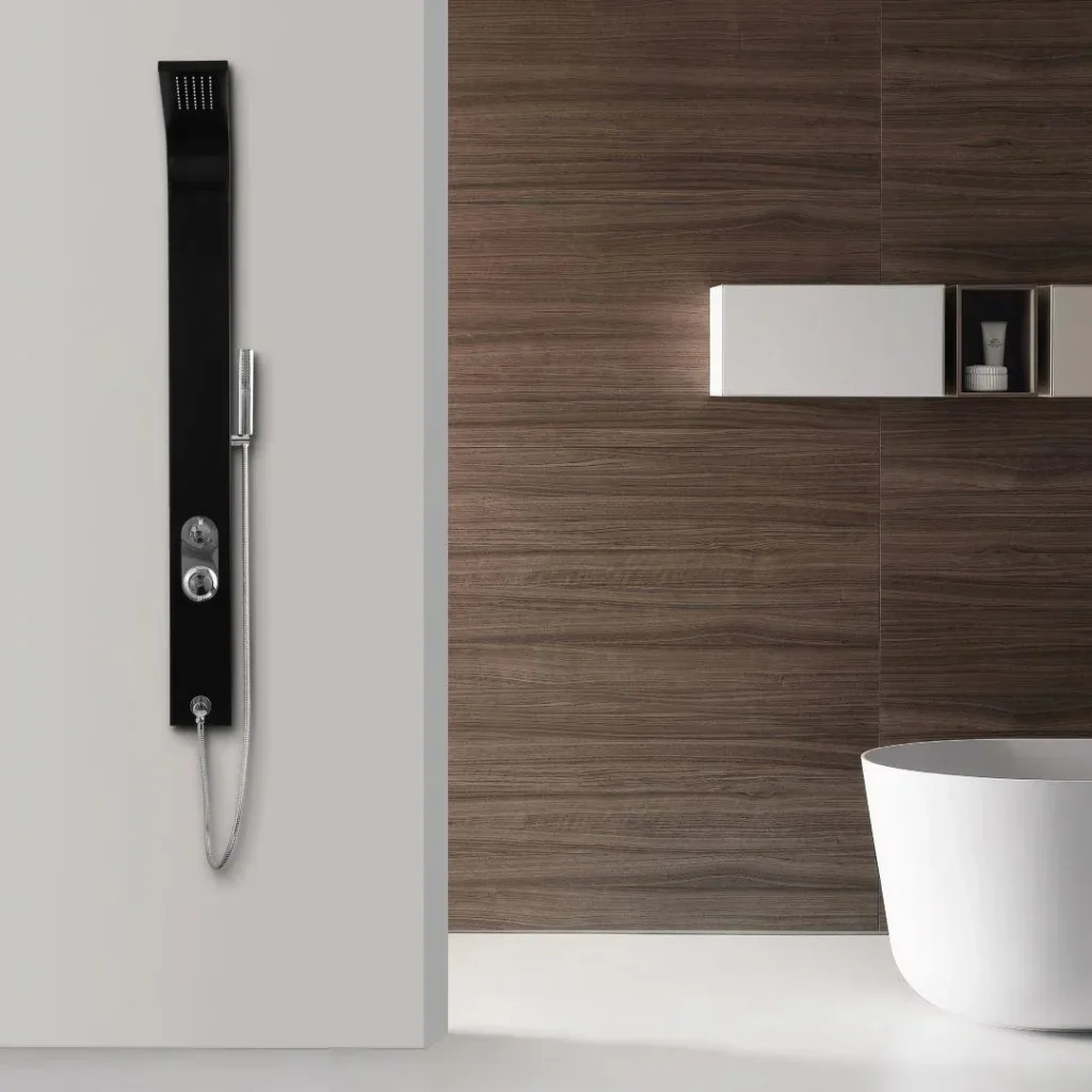 Shower panel Care Black 150x15 cm, shower set with 2 different shower functions