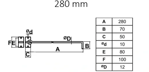 Fitting set storm hook 280 mm