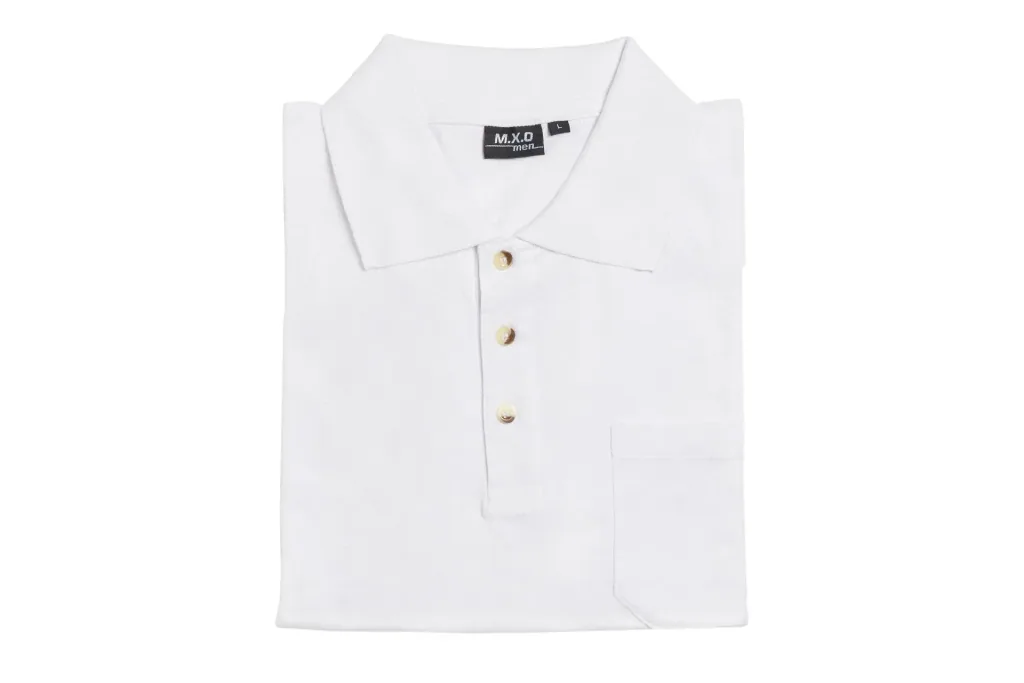 Polo shirt with button placket and breast pocket, color white, size L