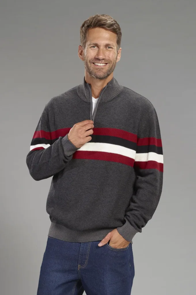 Sweater with stand-up collar, color gray, size M