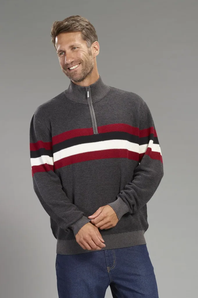 Sweater with stand-up collar, color gray, size M