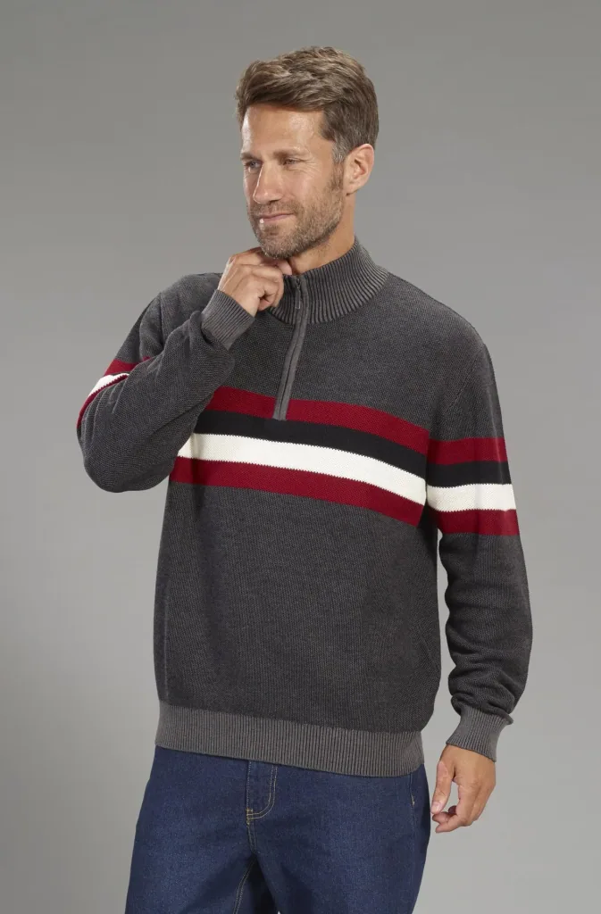Sweater with stand-up collar, color gray, size M