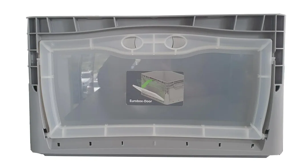 Euro-standard container, 300 x 400 x 220 mm, grey with transparent removal flap