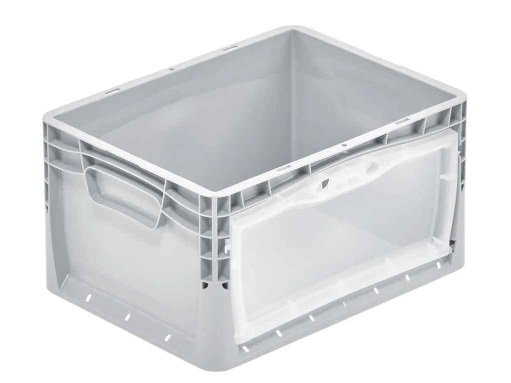 Euro-standard container, 300 x 400 x 220 mm, grey with transparent removal flap
