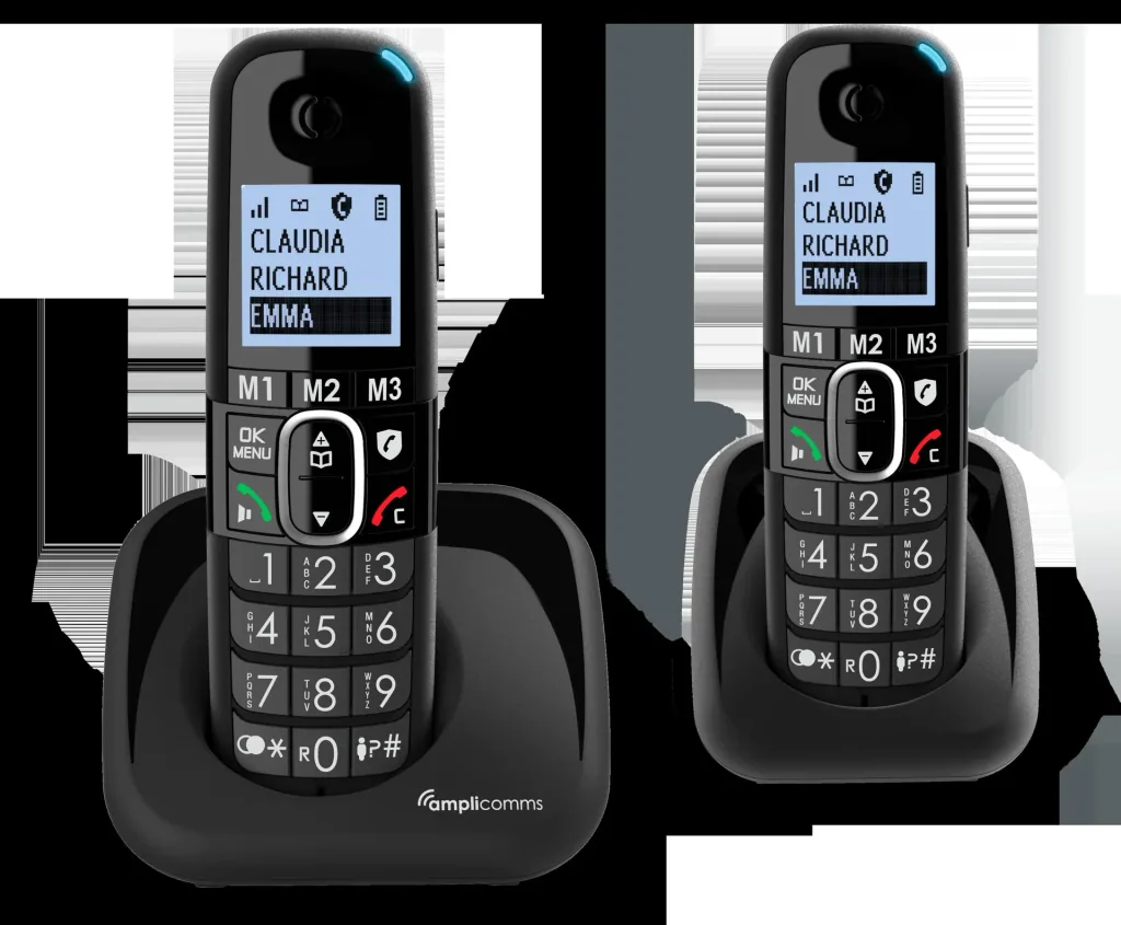 Cordless large button telephone with 2 handsets