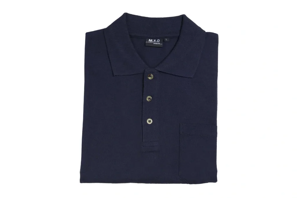 Polo shirt with button placket and breast pocket, color navy, size L