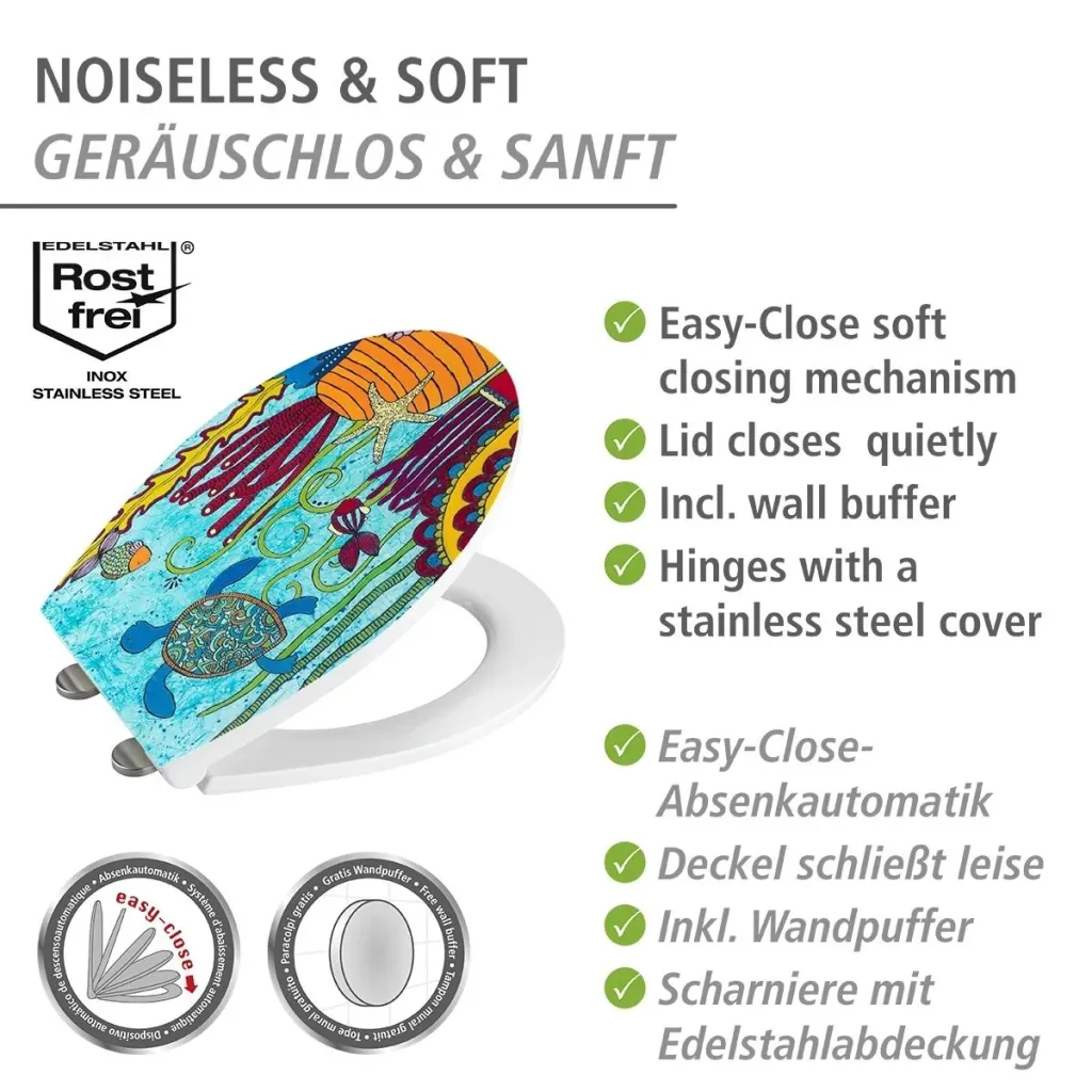 Toilet seat Under Water, Rollin'Art toilet seat with relief surface and soft close