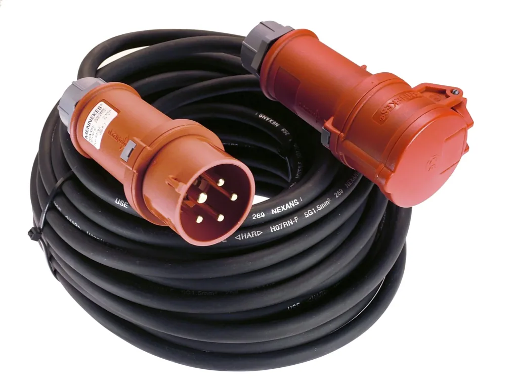 CEE extension cable 10 m, heavy rubber cable H07RN-/ 5G1.5 mm²