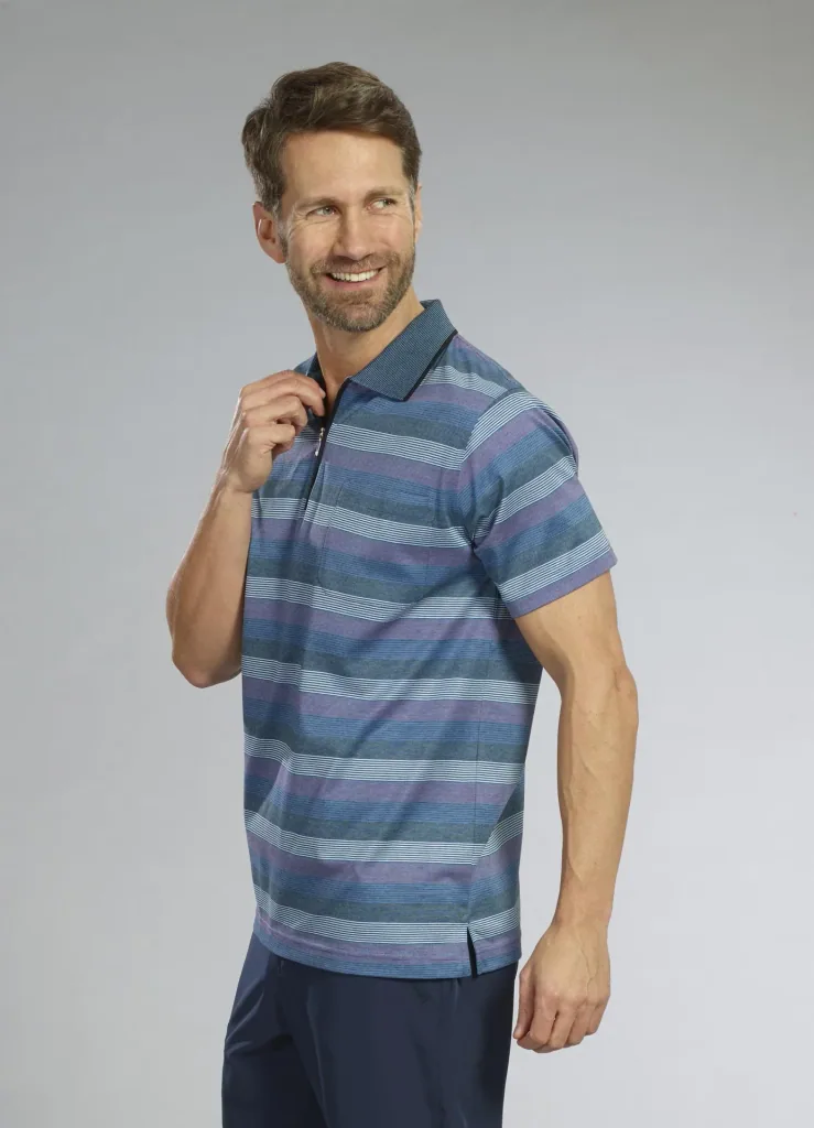 Polo shirt, blue striped, size M