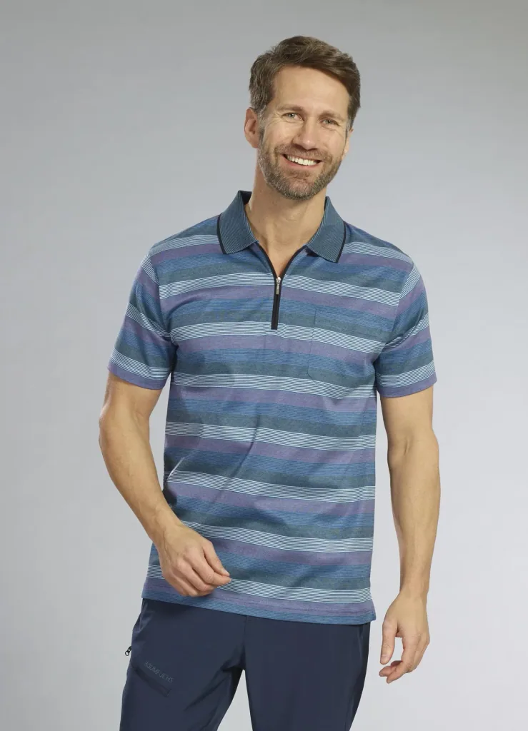 Polo shirt, blue striped, size M