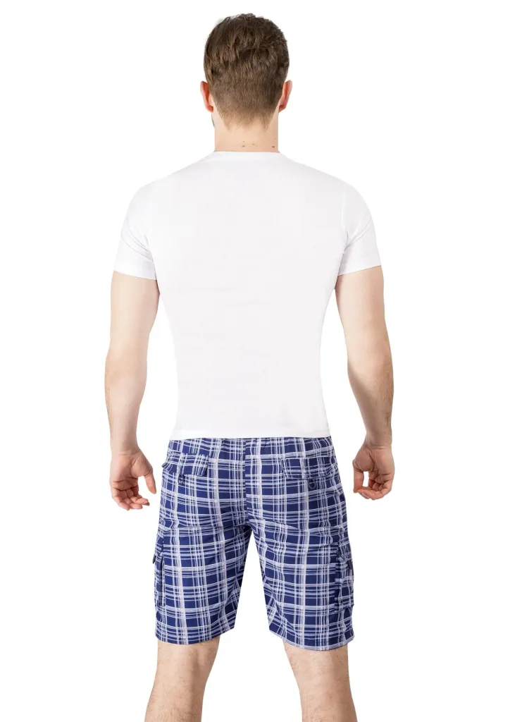 Shorts with cargo pocket, navy/checked, size M