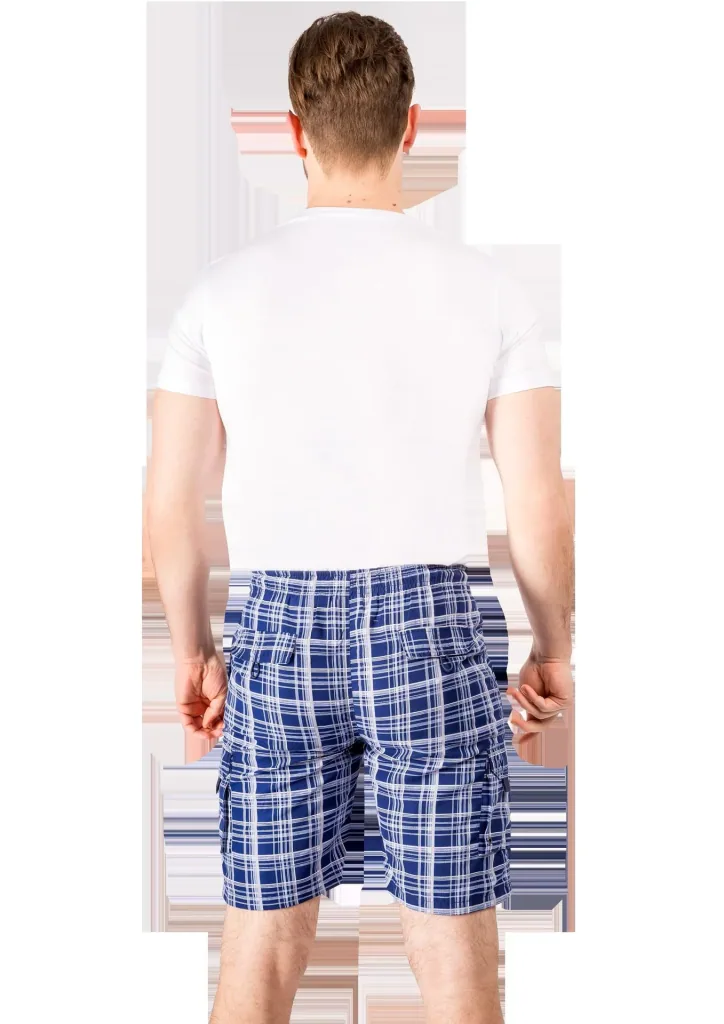 Shorts with cargo pocket, navy/checked, size M