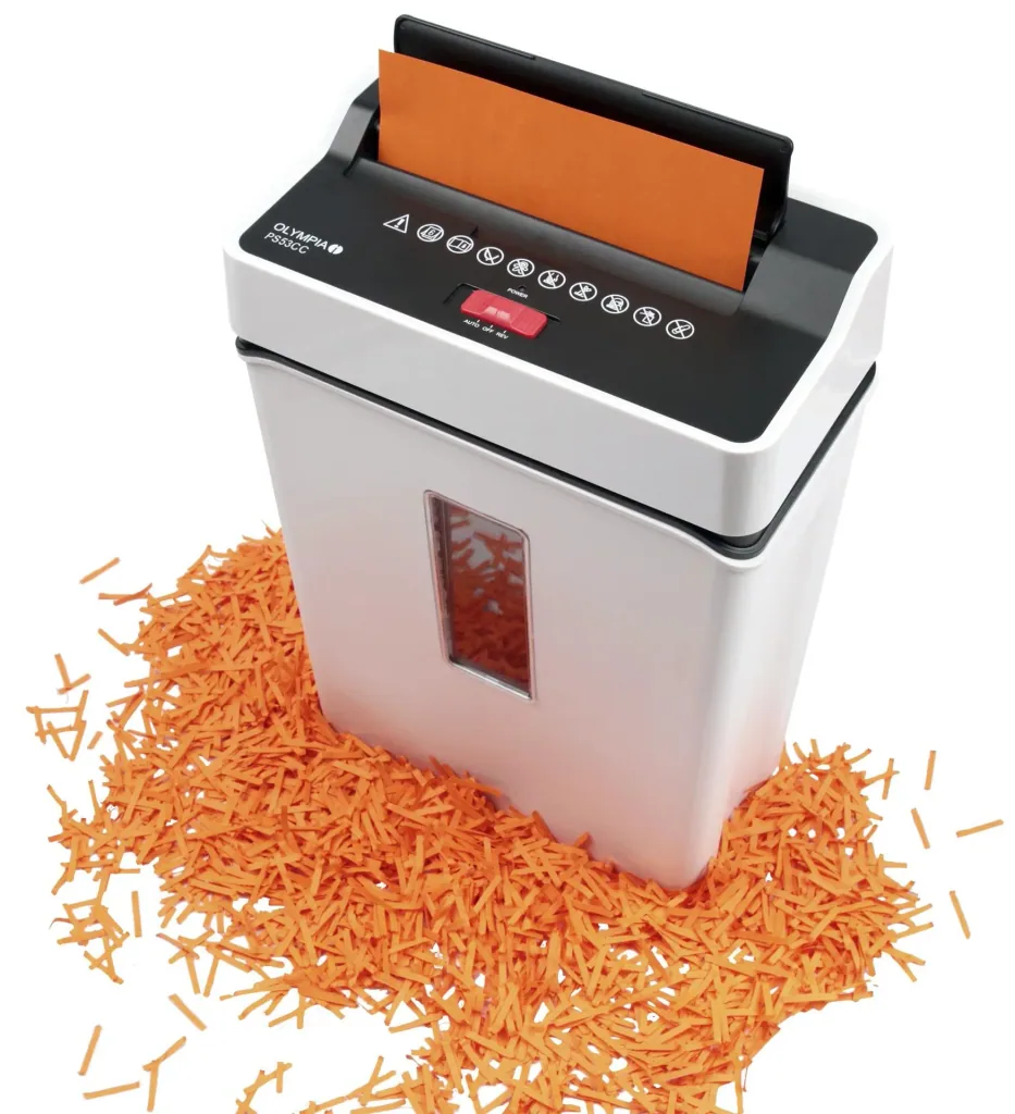 Paper shredder with particle cut, security level P4, white
