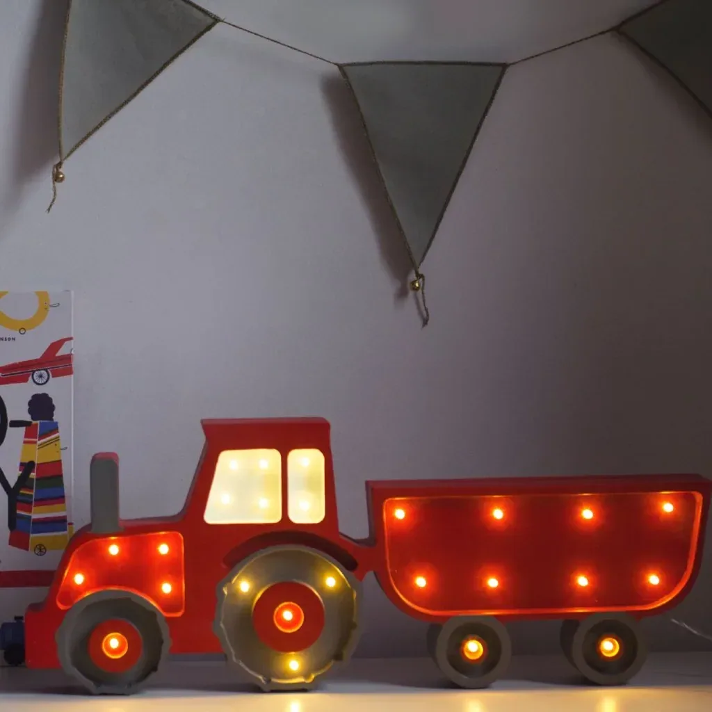 Little Lights Kinder-nachtlampje Tractor - 100% natuurlijk grenen, rood