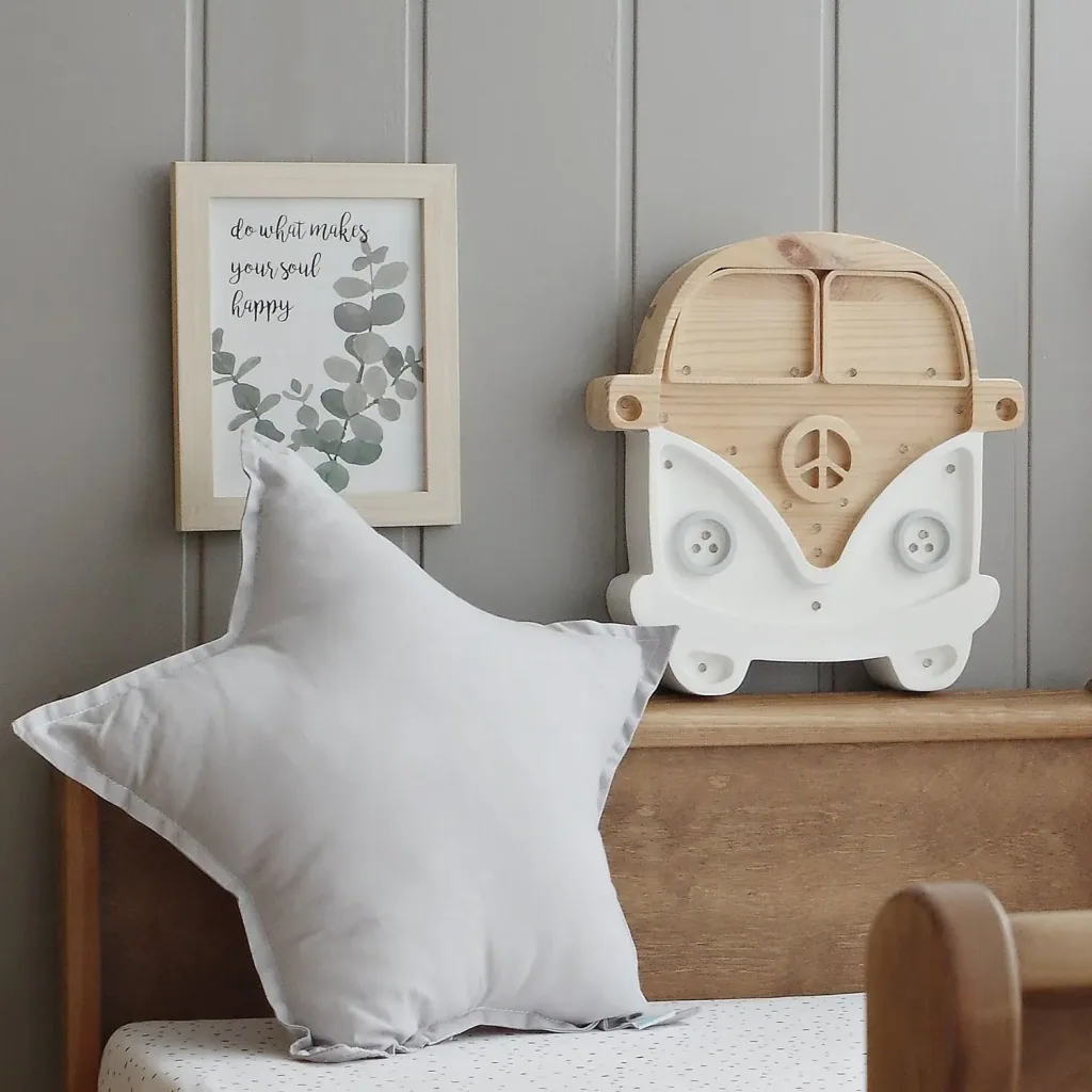 Little Lights Kinder nachtlampje, Nachtlamp voor camper - 100% natuurlijk grenen hout, Kleur: Wit/Hout