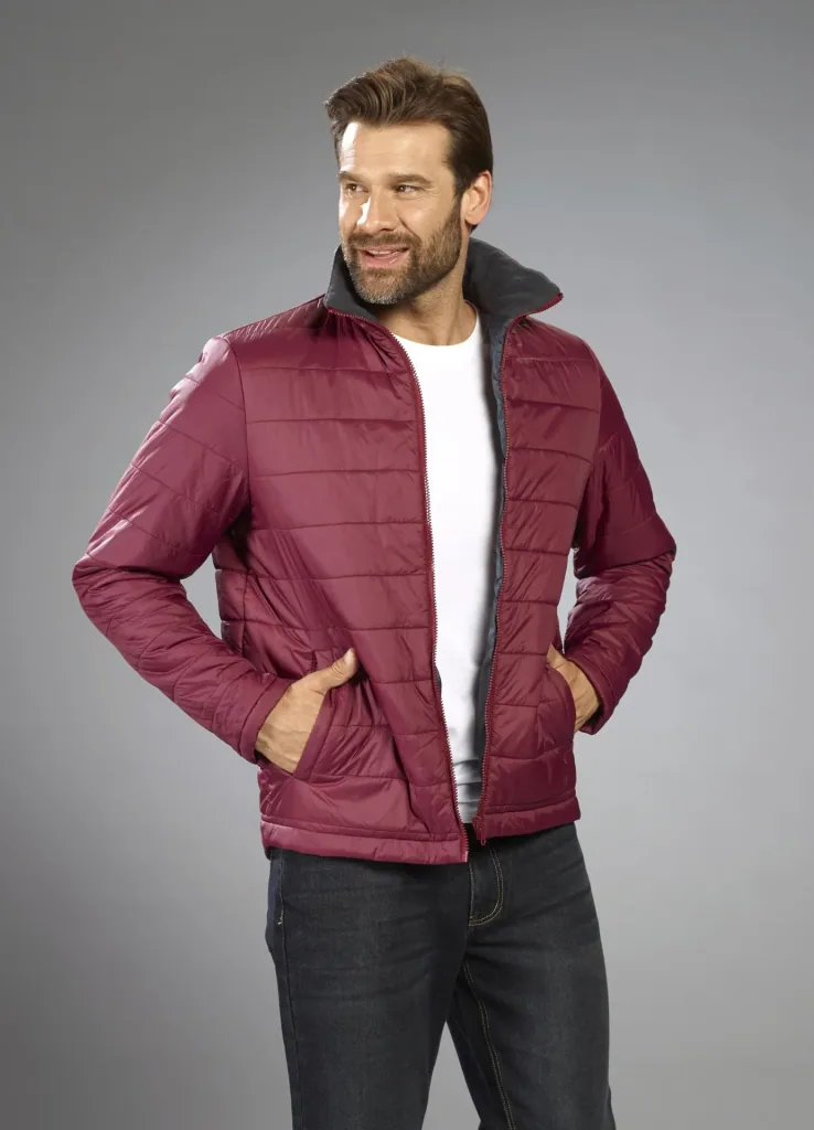 2-in-1 softshell jacket with removable inner jacket, color gray/burgundy, size M