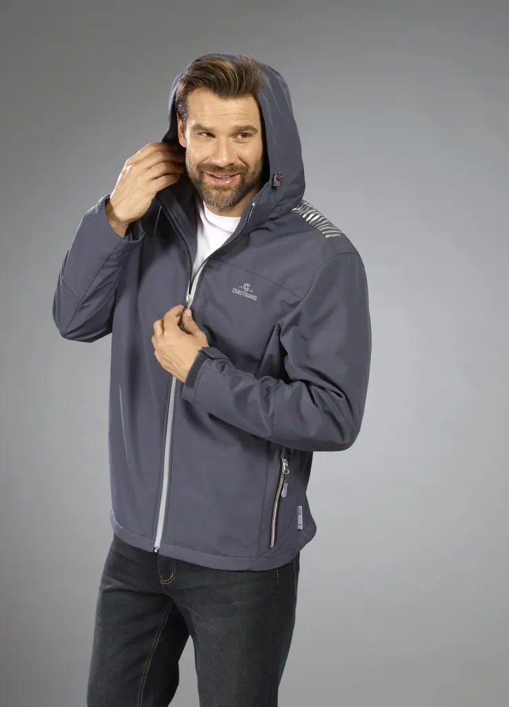 2-in-1 softshell jacket with removable inner jacket, color gray/burgundy, size M