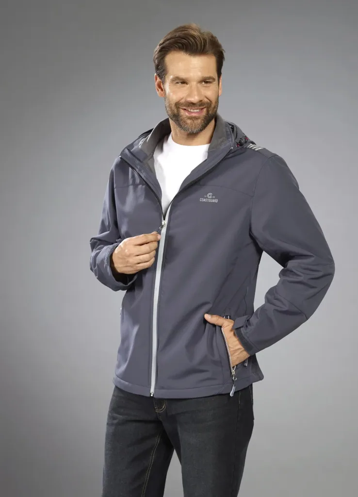 2-in-1 softshell jacket with removable inner jacket, color gray/burgundy, size M