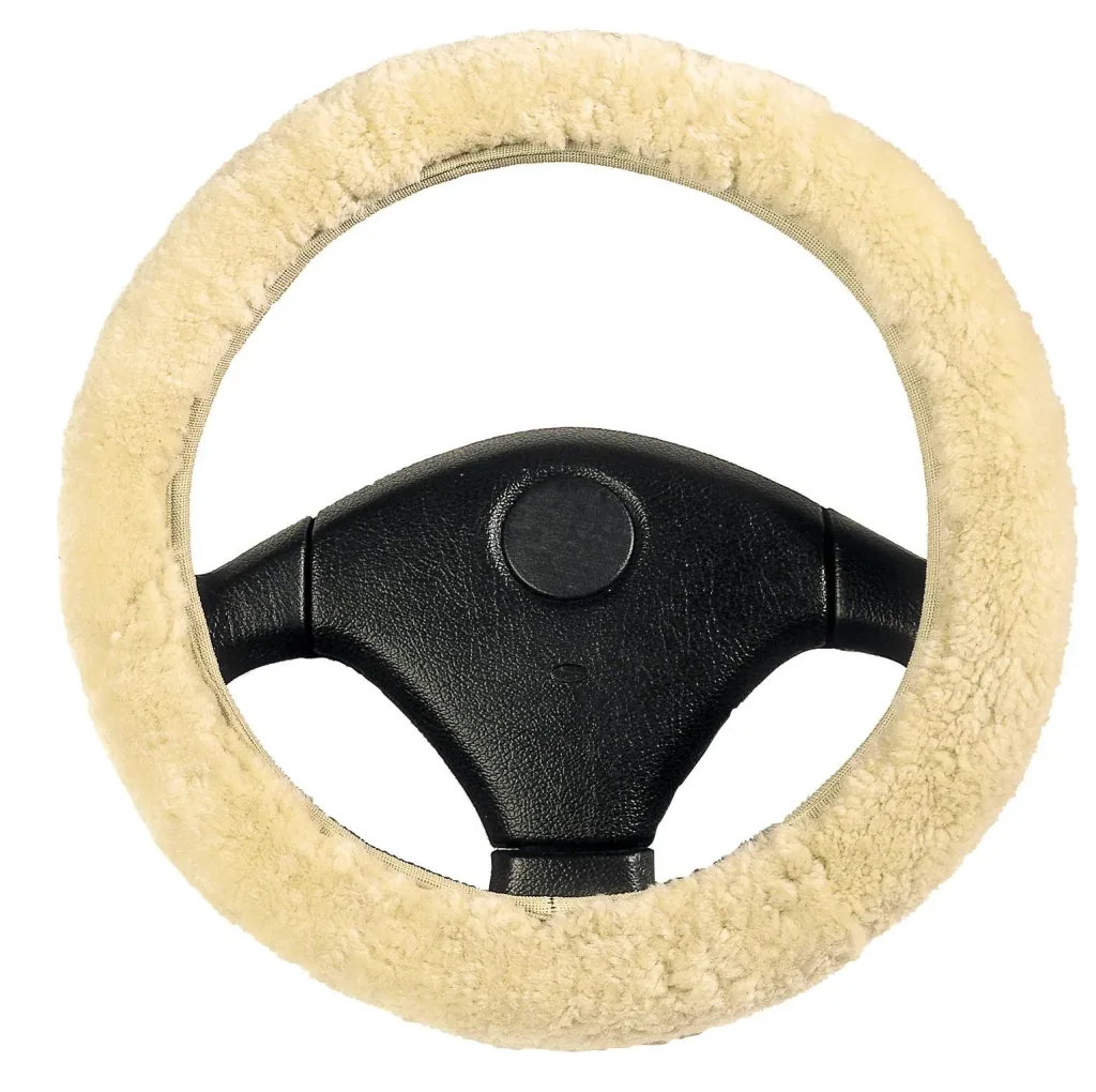 Lambskin steering wheel cover, beige