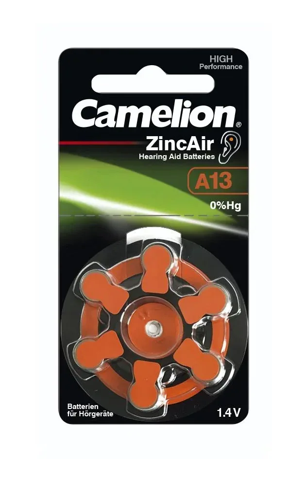Zinc-air hearing aid battery A13, orange - 6 pieces