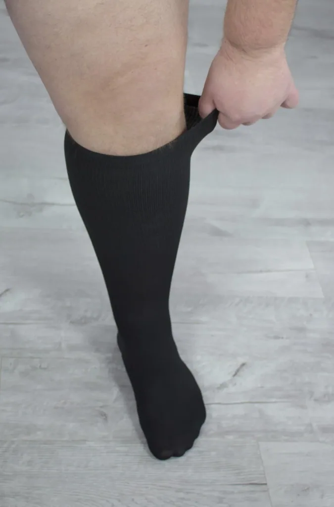 Travel support stockings for strong calves, black, size 45-47, double pack