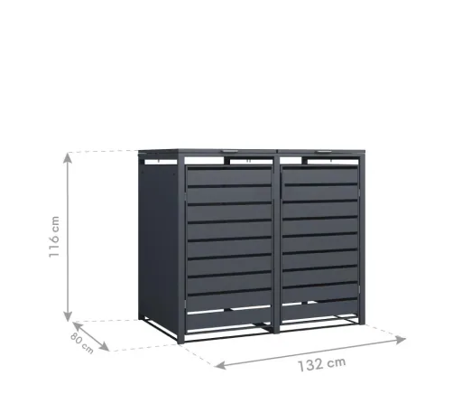 Afvalbakombouw Kubus voor 2x 240 L, 132×80×116 cm, Antraciet – gepoedercoat staal