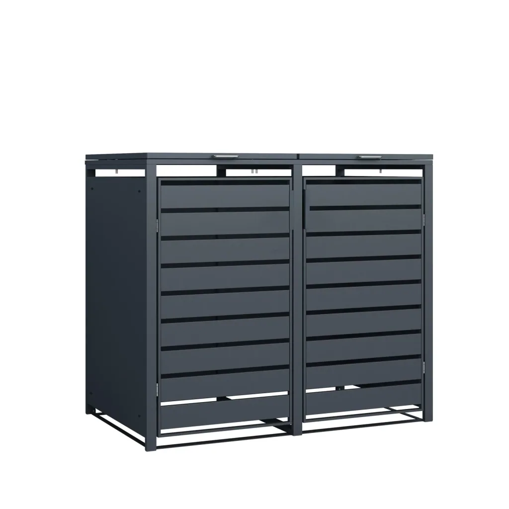 Afvalbakombouw Kubus voor 2x 240 L, 132×80×116 cm, Antraciet – gepoedercoat staal