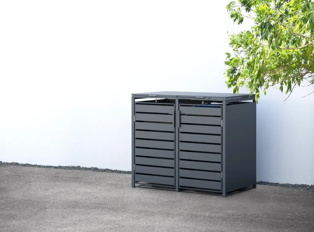 Afvalbakombouw Kubus voor 2x 240 L, 132×80×116 cm, Antraciet – gepoedercoat staal
