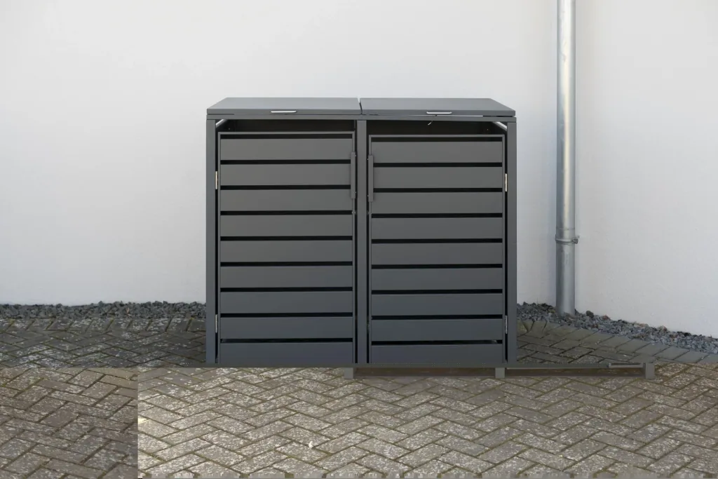 Afvalbakombouw Kubus voor 2x 240 L, 132×80×116 cm, Antraciet – gepoedercoat staal