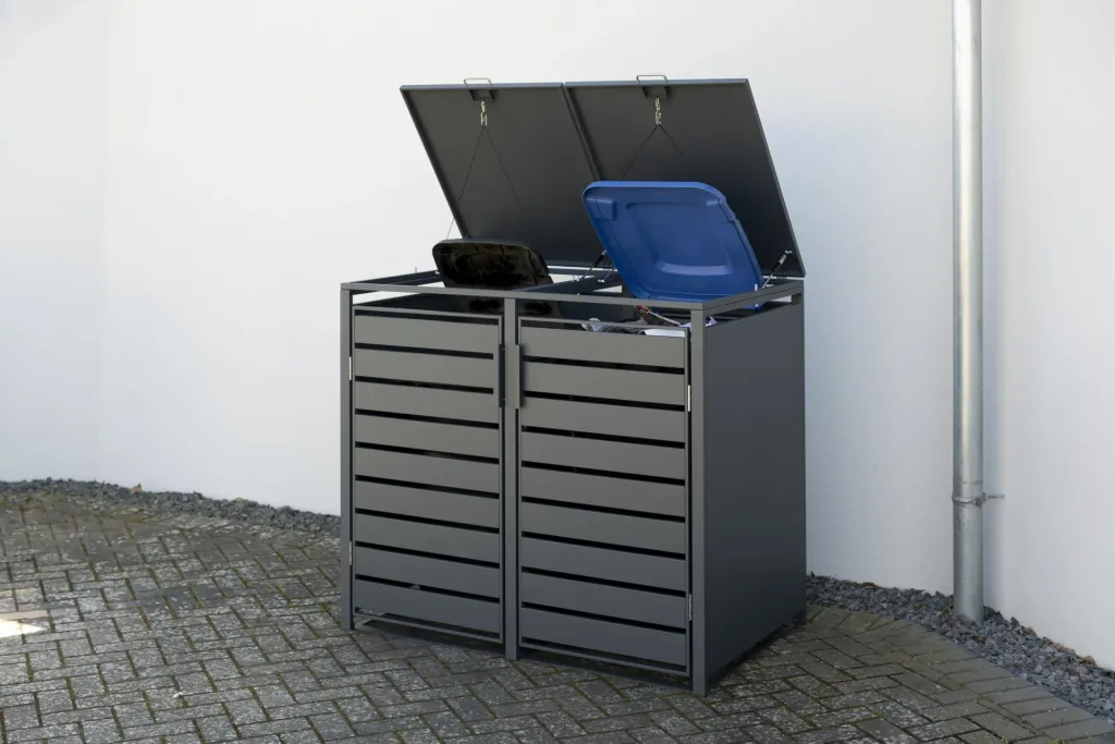 Afvalbakombouw Kubus voor 2x 240 L, 132×80×116 cm, Antraciet – gepoedercoat staal