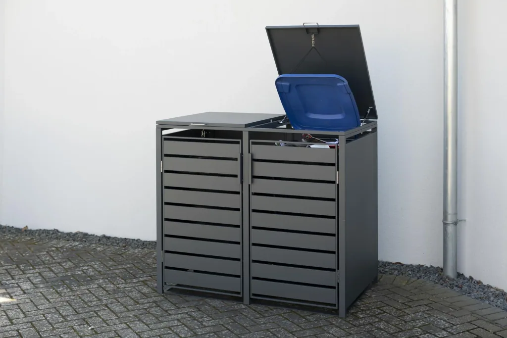 Afvalbakombouw Kubus voor 2x 240 L, 132×80×116 cm, Antraciet – gepoedercoat staal