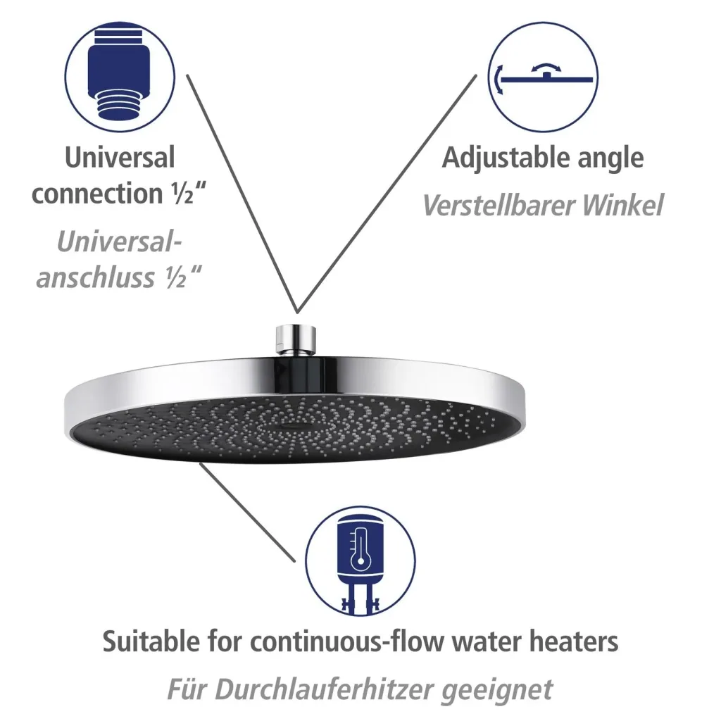 Softwater Chrome shower system - easy connection to existing fittings or wall connection elbow