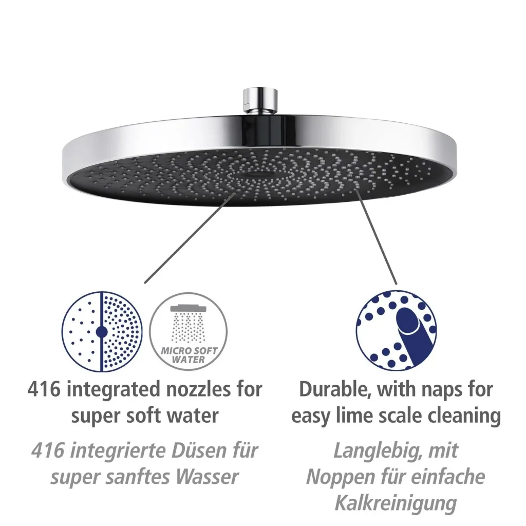 Softwater Chrome shower system - easy connection to existing fittings or wall connection elbow