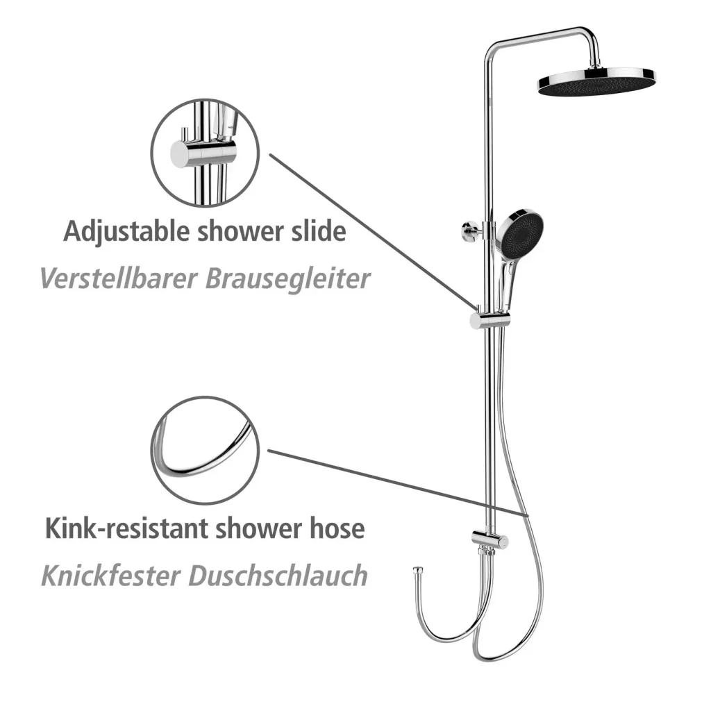 Softwater Chrome shower system - easy connection to existing fittings or wall connection elbow