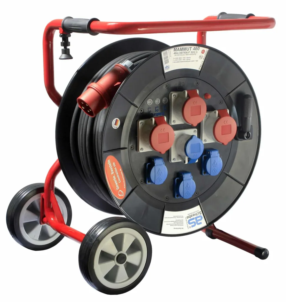 Professional drum Mammut 460 Version 2, 40m, 3 sockets 230V, 3+1-CEE sockets, with foldable base frame