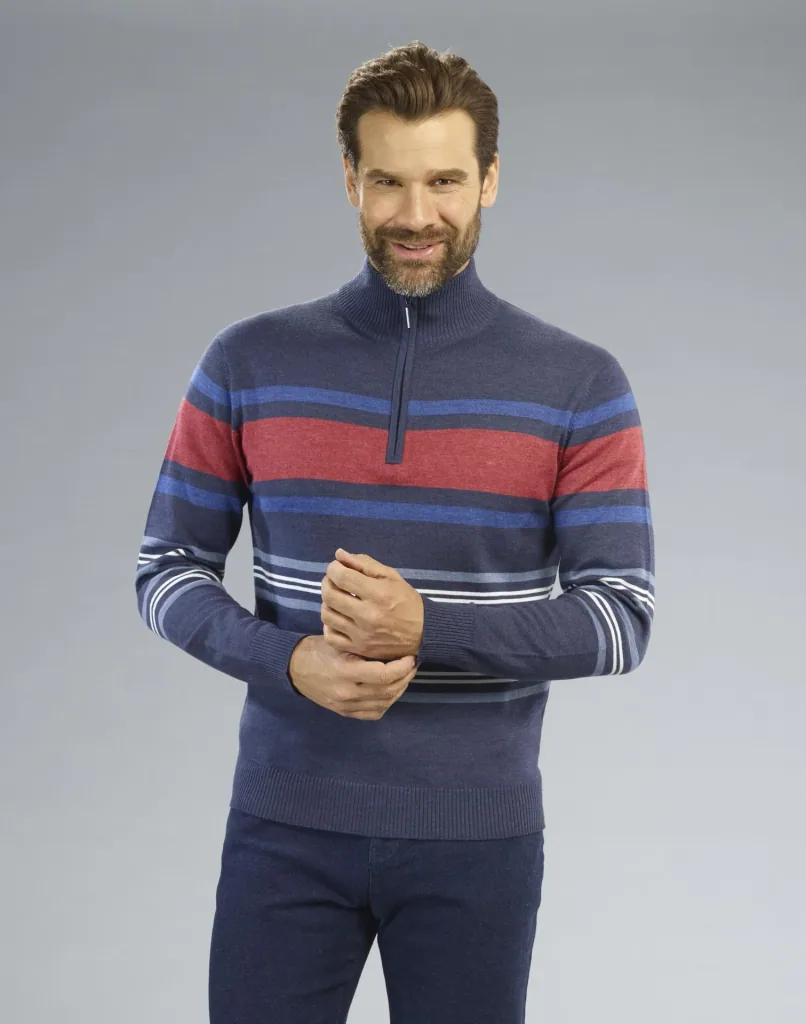 Sweater with zipper, color blue/striped, size M