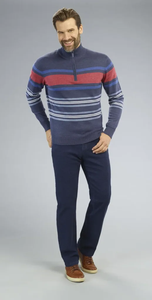 Sweater with zipper, color blue/striped, size M