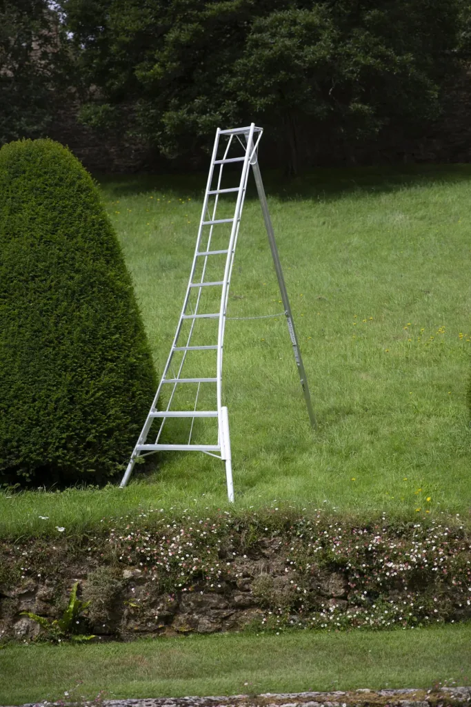 Driepoot tuinladder 3-potig 140×267,5×361 cm Aluminium Zilver – in hoogte verstelbare steunpoot