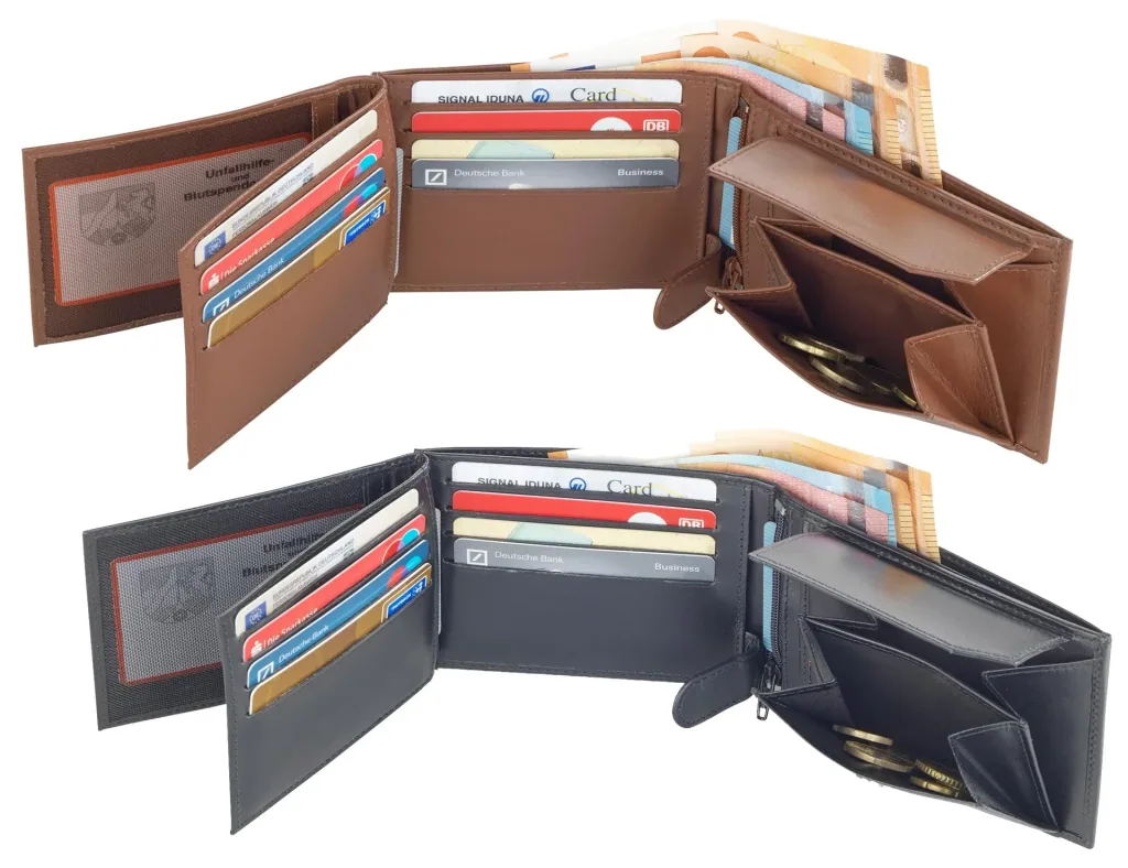 Chevirex combo wallet, 12 x 9 x 2.5 cm, genuine leather, black