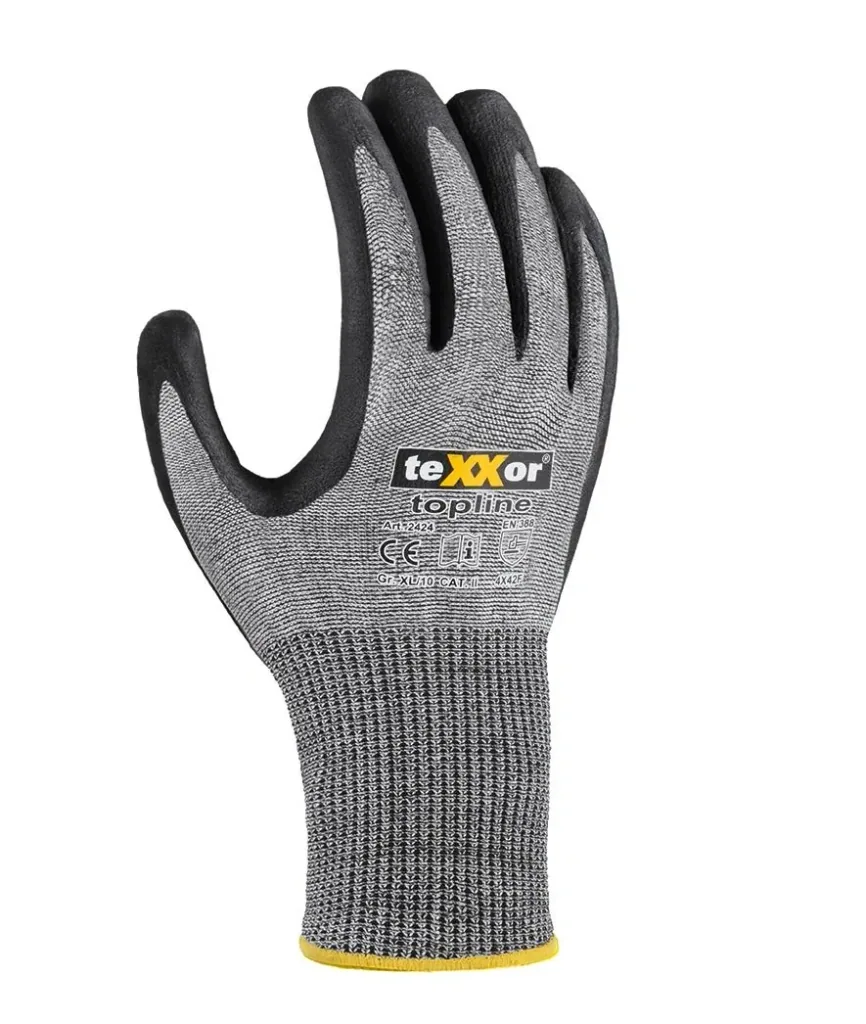 Cut-resistant knitted gloves with sanded nitrile coating, size 8