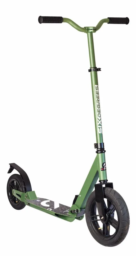 Aluminum scooter with pneumatic tires and suspension, 300/205 mm, ABEC 7, height adjustable, olive-green