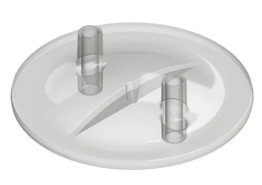 Milking pail lid flat, transparent with 2 nozzles, 16mm ID / 20mm OD