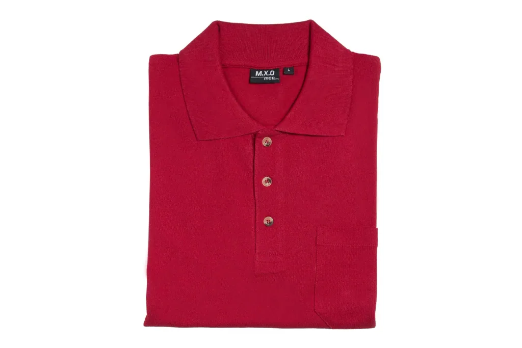 Polo shirt with button placket and breast pocket, color red, size 3XL