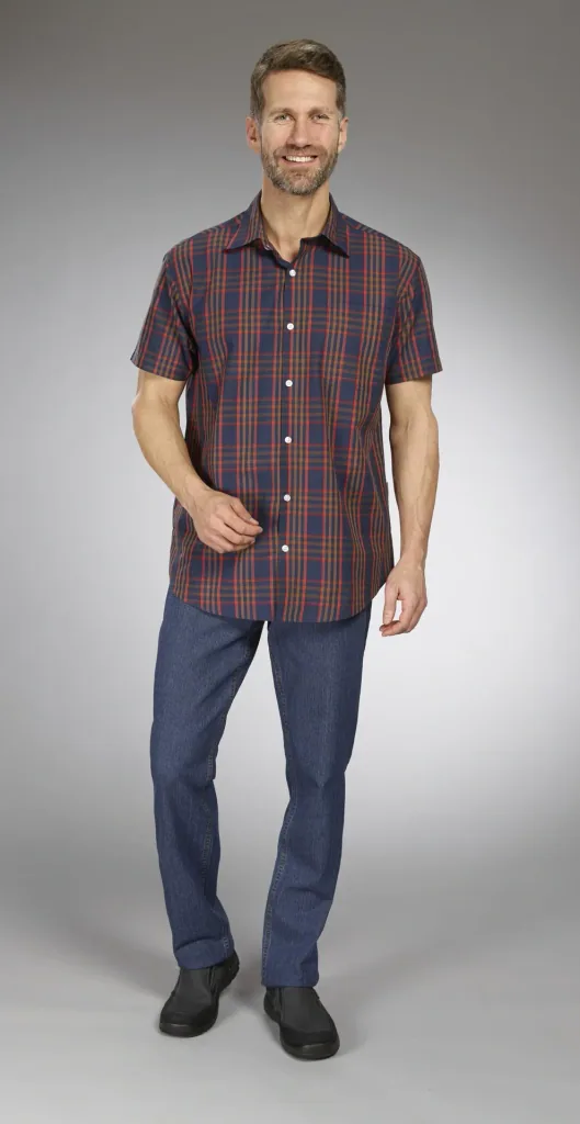 Shirt, short sleeve, blue checked, size 47/48
