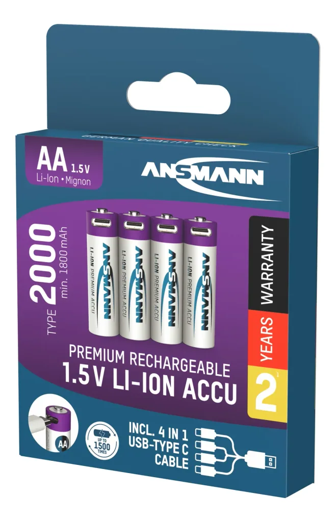 Lithium-ion Mignon (AA) accu's USB-C - 4 stuks, veiligheidsuitschakeling